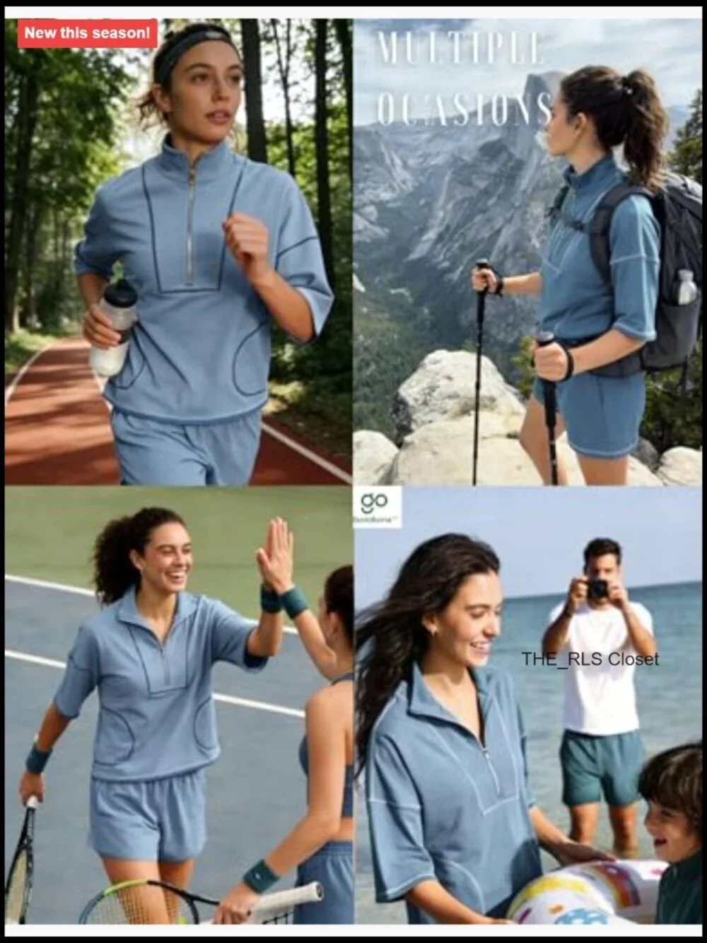 Cotton Blend Matching Set Half-Zip Top and Shorts with Pockets